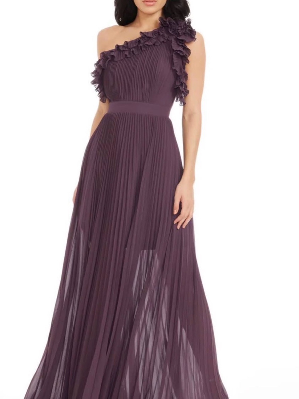NWT Size 8/10 Plum One-Shoulder Ruffled Pleated Dress Wedding Guest MOB